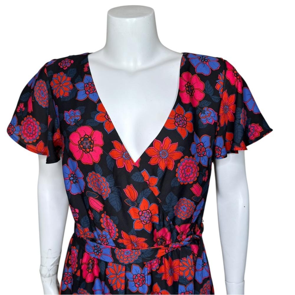 ModCloth Fits of Bliss Floral Chiffon Dress XL V-neck Flutter Sleeve Midi - Picture 4 of 11